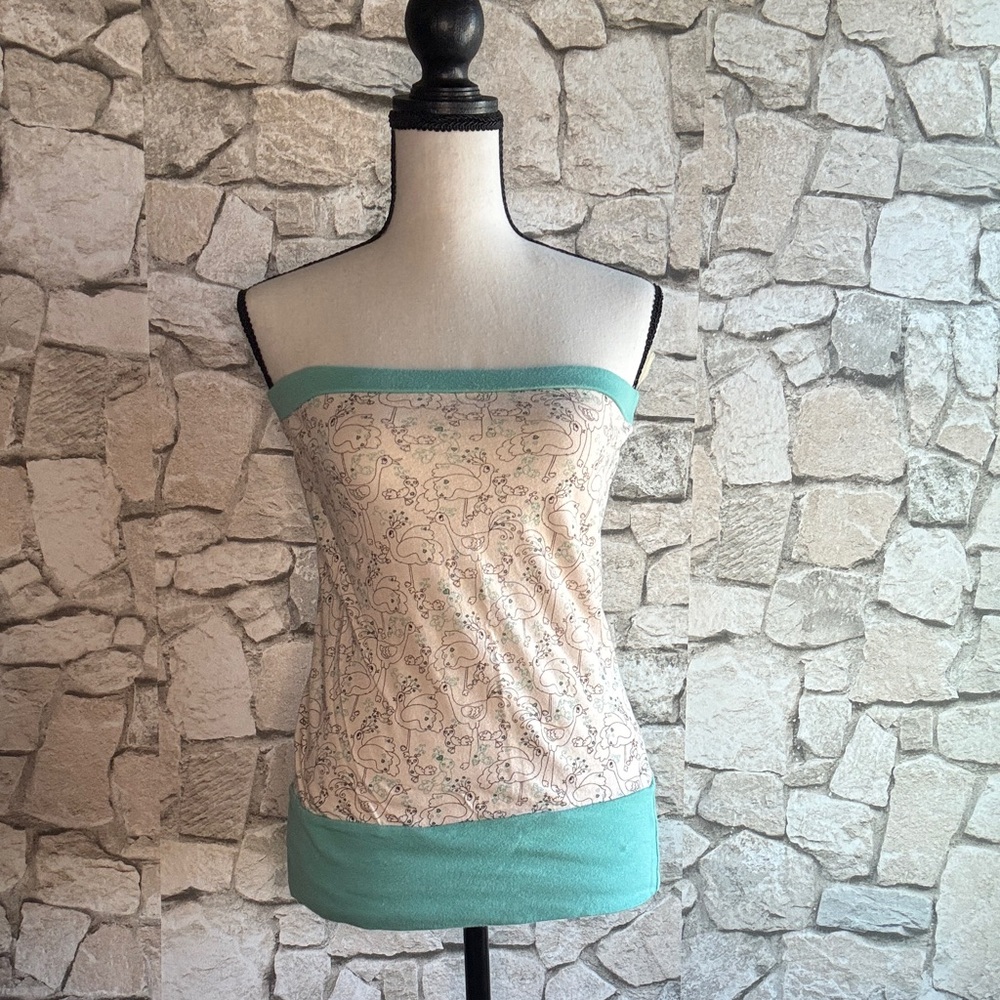 Forever 21 Cream and Teal Strapless Tank Top